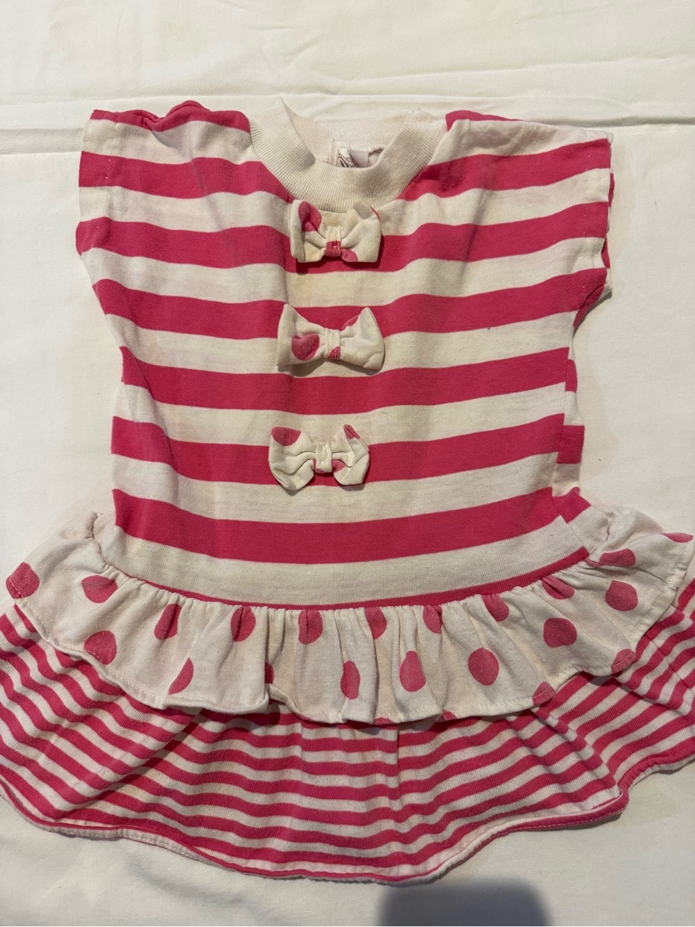 Vintage 1990s made USA Buster Brown Pink and White Striped Baby One-Piece Dress